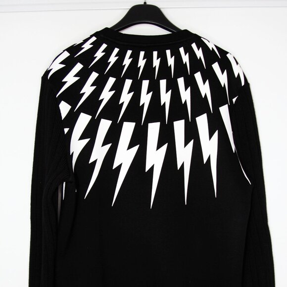 BNWT NEIL BARRETT THUNDERBOLT KNIT RIBBED SLEEVES SWEATER M - Picture 2 of 12